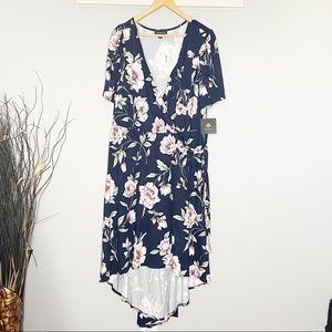 Fortune Ivy Taura Navy Floral Faux Wrap Dress 2X